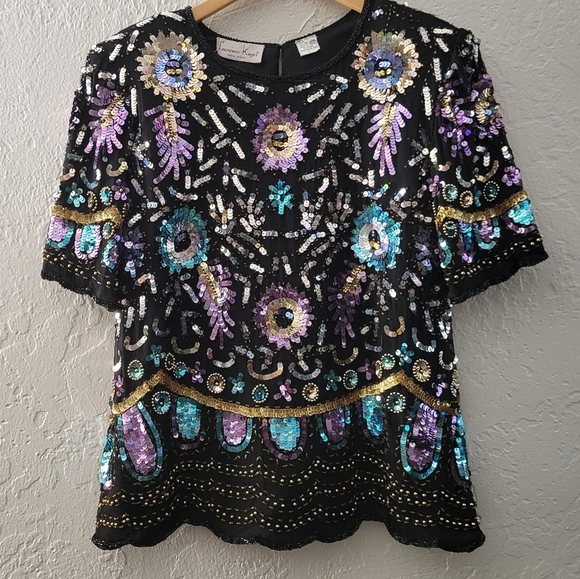 Laurence Kazar Vintage Silk Sequin Top Size Large